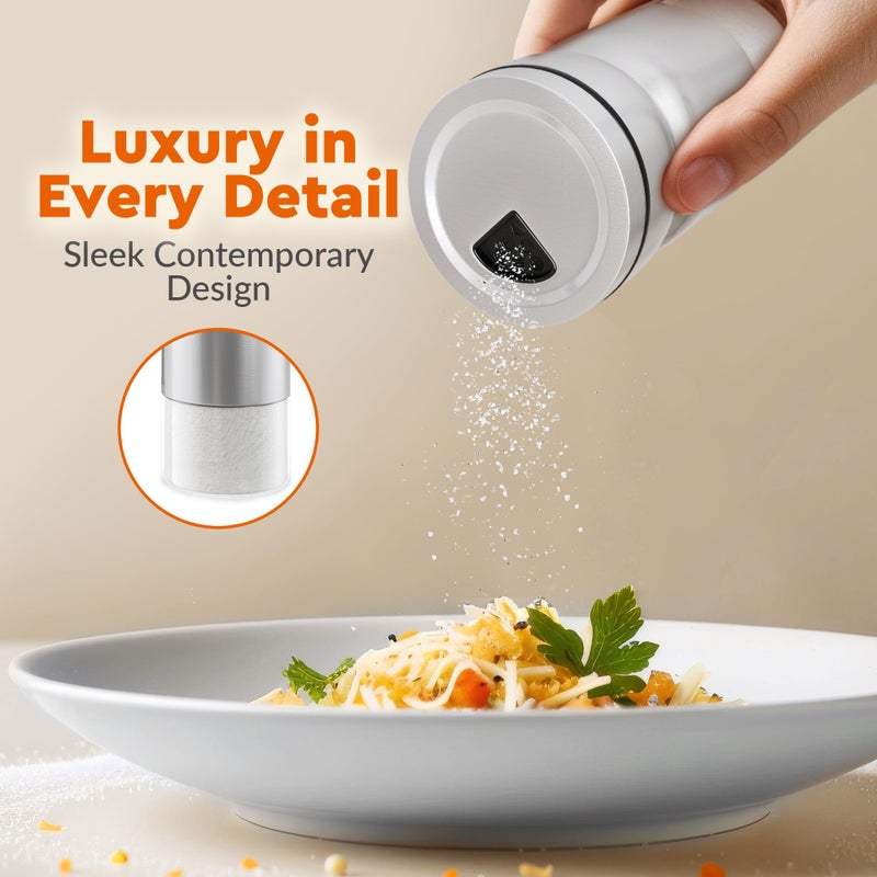 HOME EC Original Salt and Pepper Shakers Set with Adjustable Pour Holes - Glass and Stainless Steel Salt Shaker and Pepper Shaker - Farmhouse Spice dispenser for salts, ground peppercorn and spices - Image 3